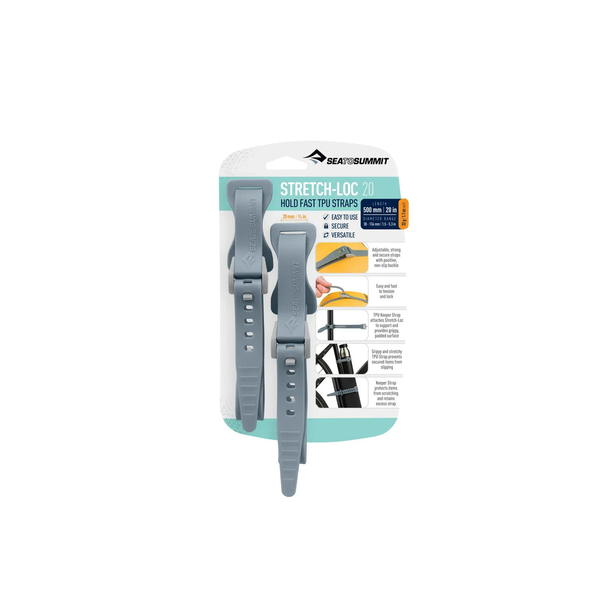 Sea to Summit 375mm / Dusk Stretch-Loc TPU Strap 20mm - [2 Pack] ASLSTRP20X375DSK