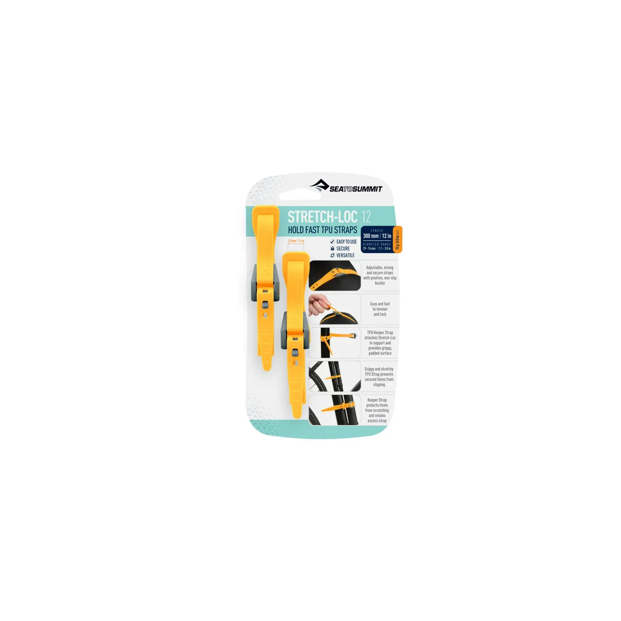 Sea to Summit TPU Strap 300mm / Yellow Stretch-Loc TPU Strap 12mm - [2 Pack] ASLSTRP12X300YW